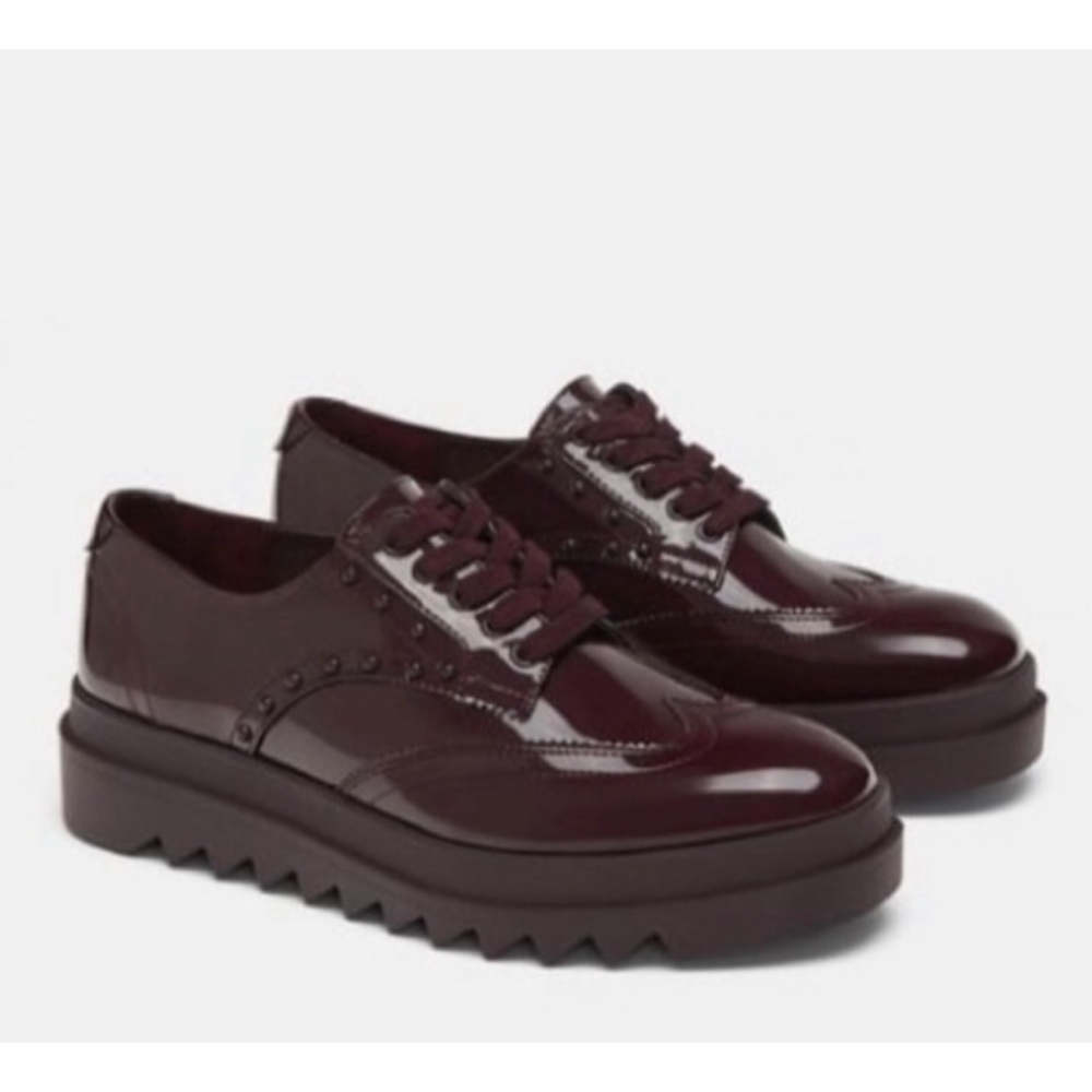 🆕 Zara Burgandy Patent Derby Oxfords